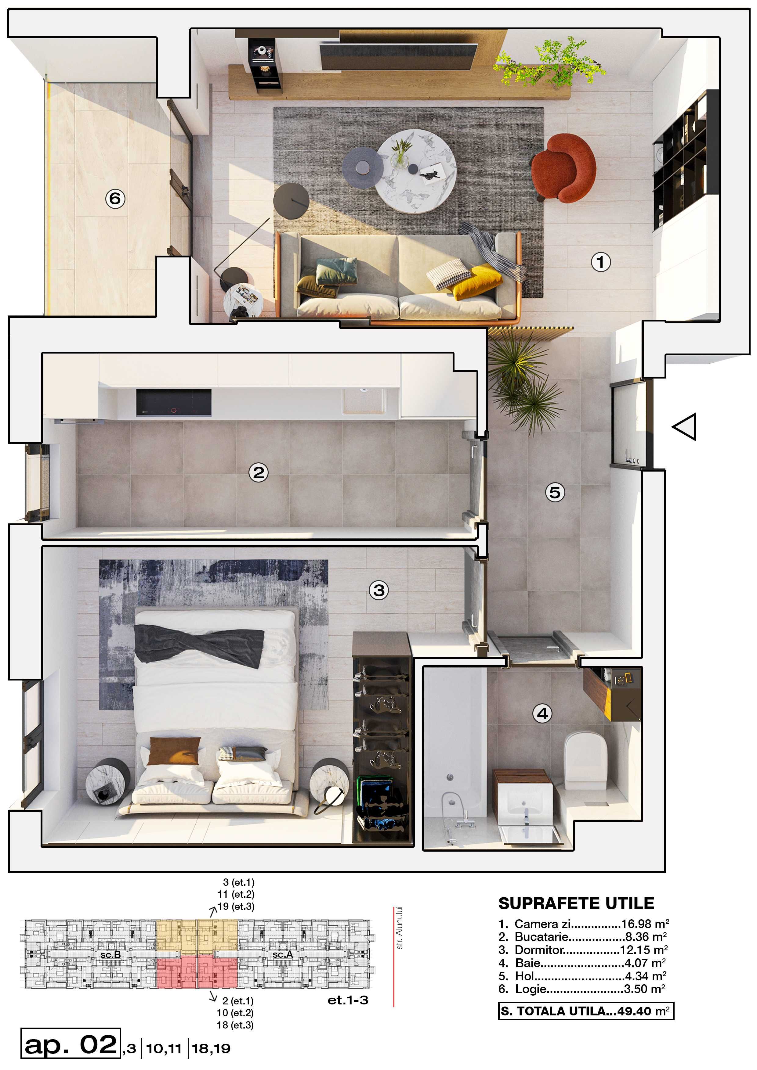 Apartament 2 camere cu incalzire in pardoseala, strada Alunului