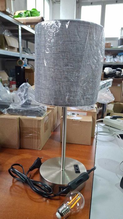 Lampa LED EDISHINE, tactila, cu incarcare USB, abajur gri