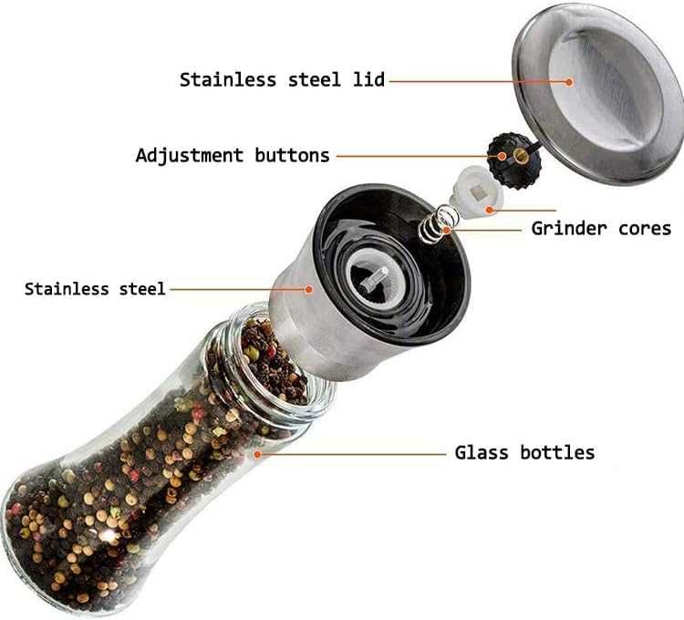 Нов Комплект мелничка за подправки сол /пипер голям капацитет за кухня