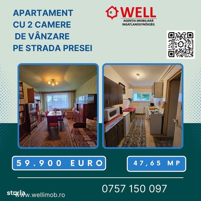 De vânzare apartament cu 2 camere în Sfântu Gheorghe, pe strada Presei