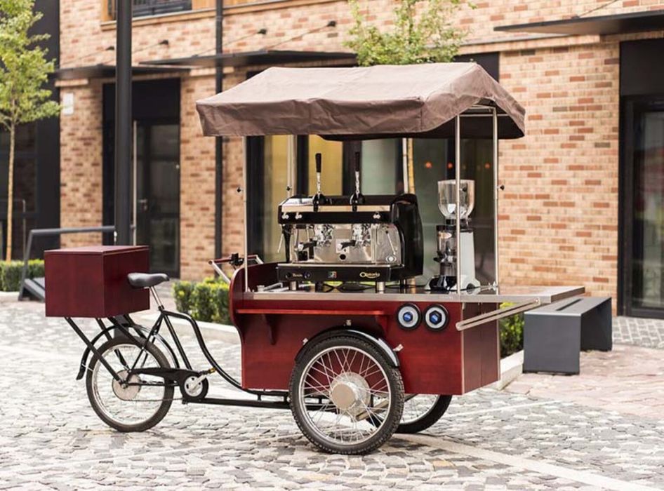 Vând bicicletă cargo stand cafea cu expresor de cafea și macinator bob