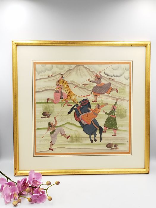 персийска миниатюра, изобразяваща ловна сцена, АНТИКВАРНА