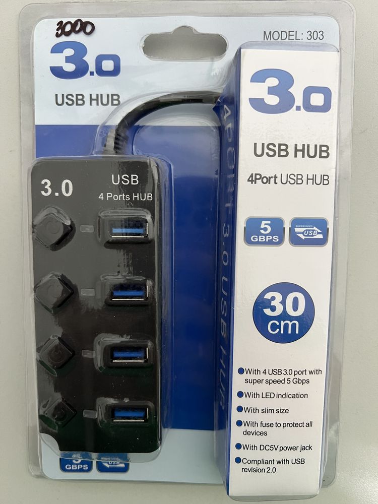 4 Port USB HUB новый, рабочий