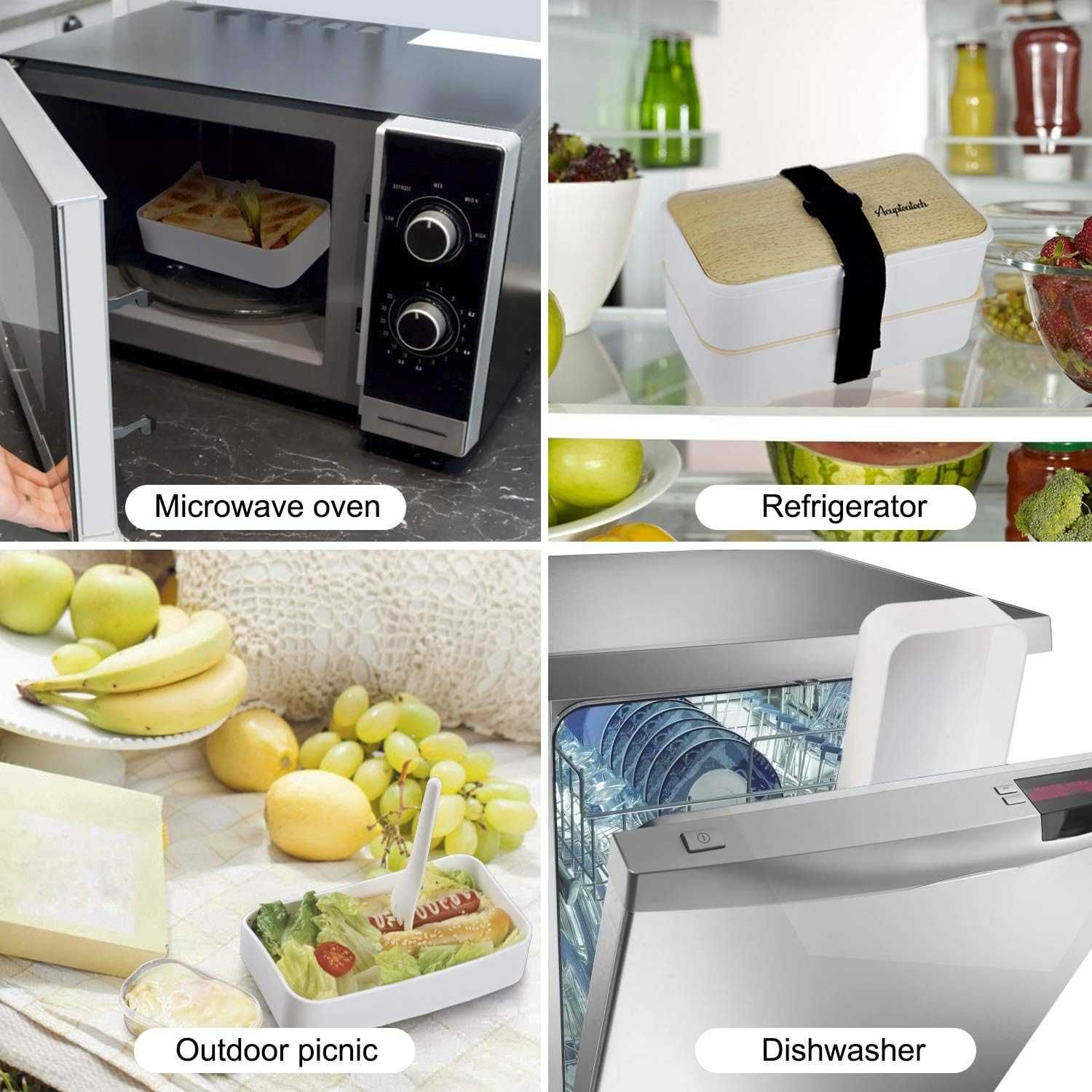 Кутия за обяд Bento Box, херметична, без BPA, 1200 мл, с прибори