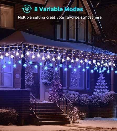 Нови Коледни LED ледени висулки с снежинки 10.7м 240 светлини за двор