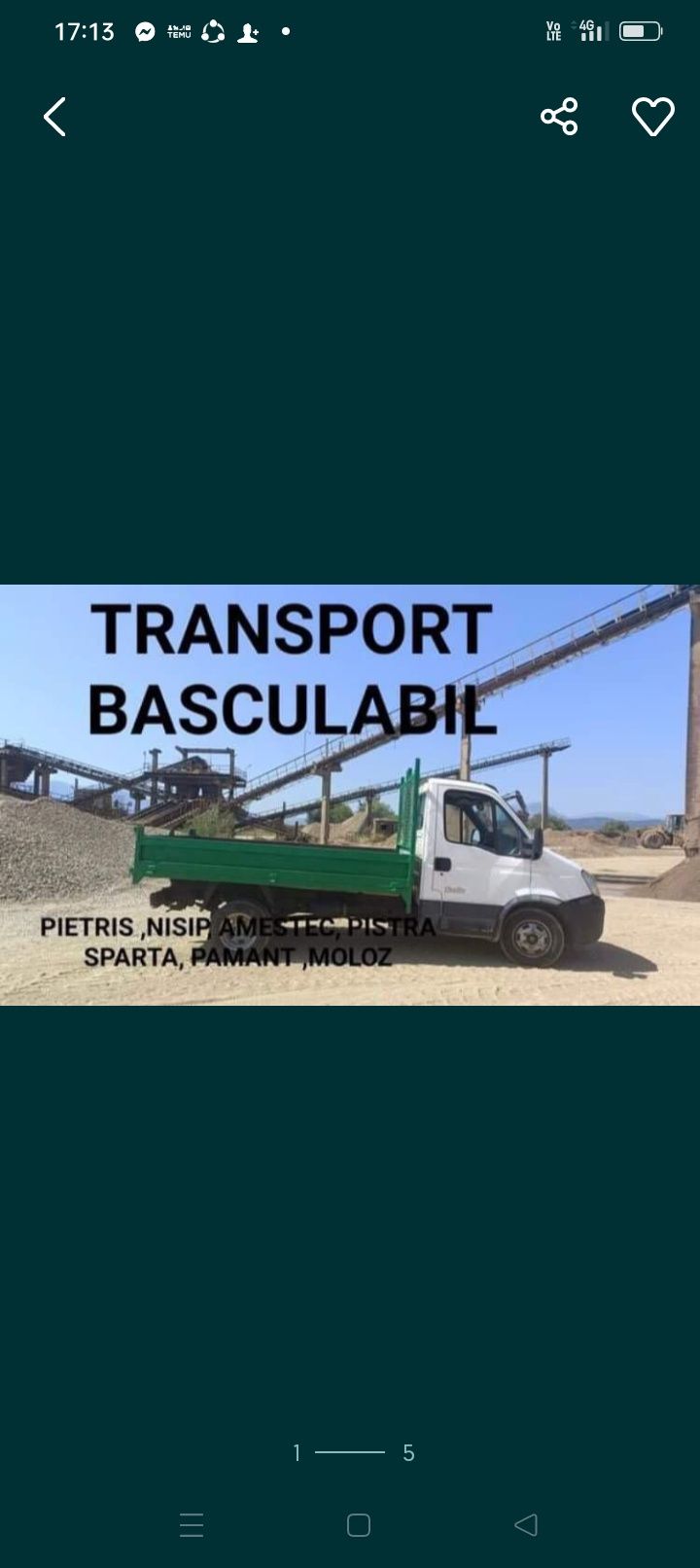 Transport nisip, pământ, pietriș balastru, piatra pentru construcții e