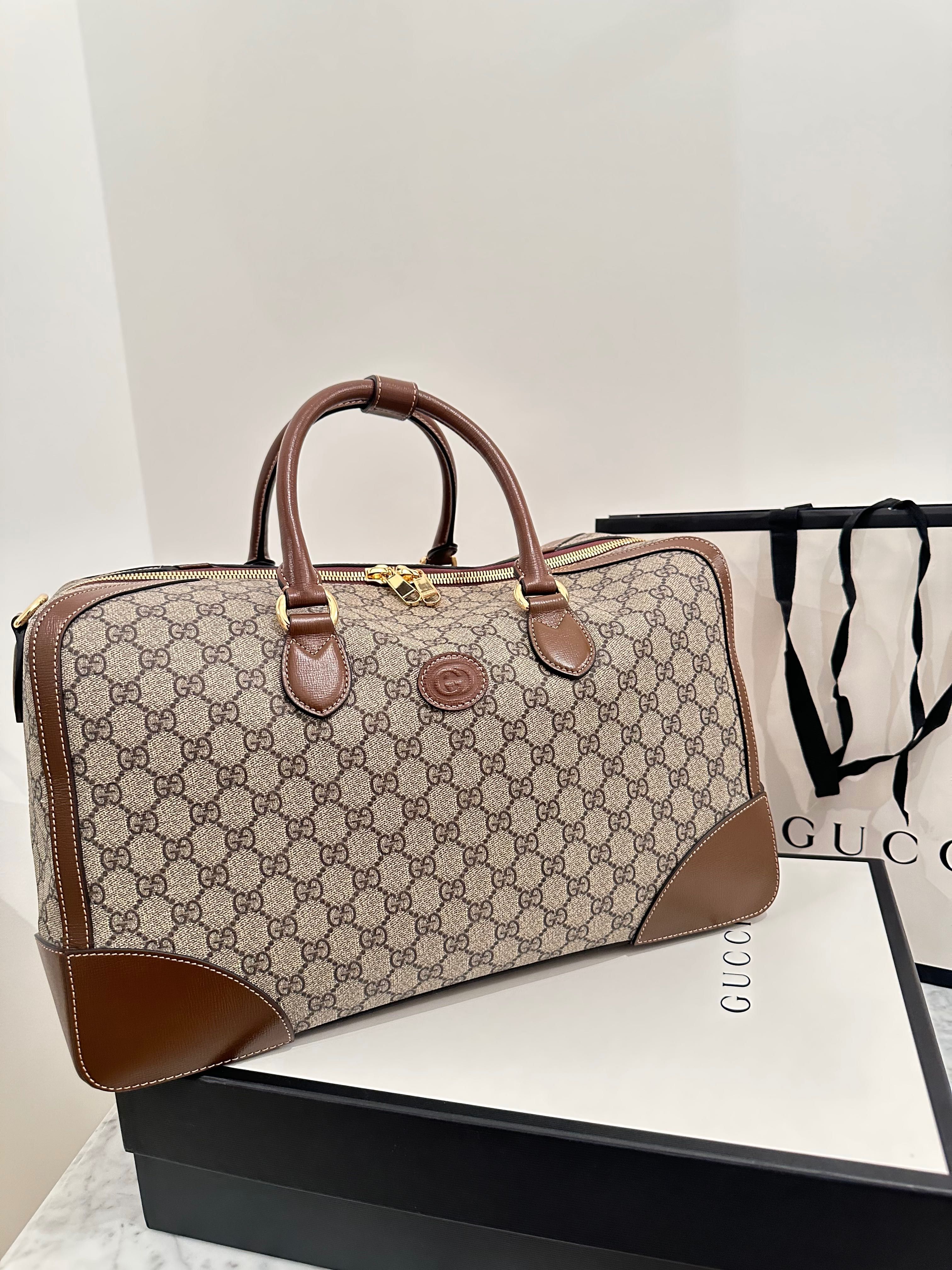 Geanta Gucci originala de voiaj Interlocking G Duffel Bag bej