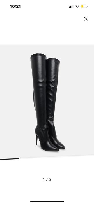 Черни кожени ботуши на ток