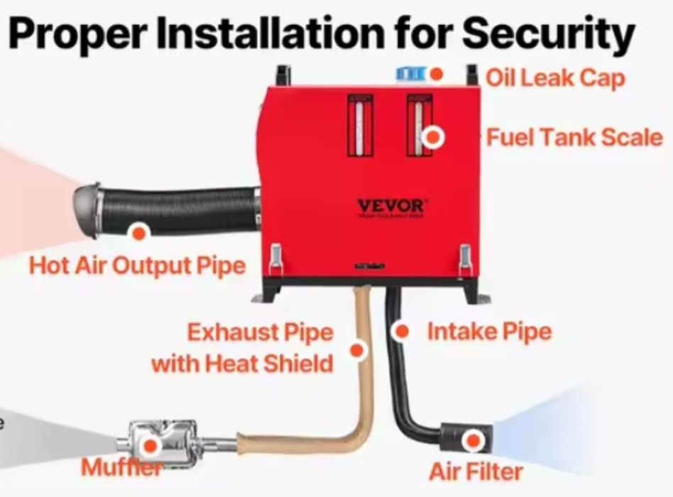 Incalzitor motorina vevor 12v  8kw cu alimentator de la 220v la 12v