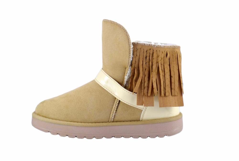 Cizme dama imblanite mini bej tip UGG cu franjuri - 38 39 40 41