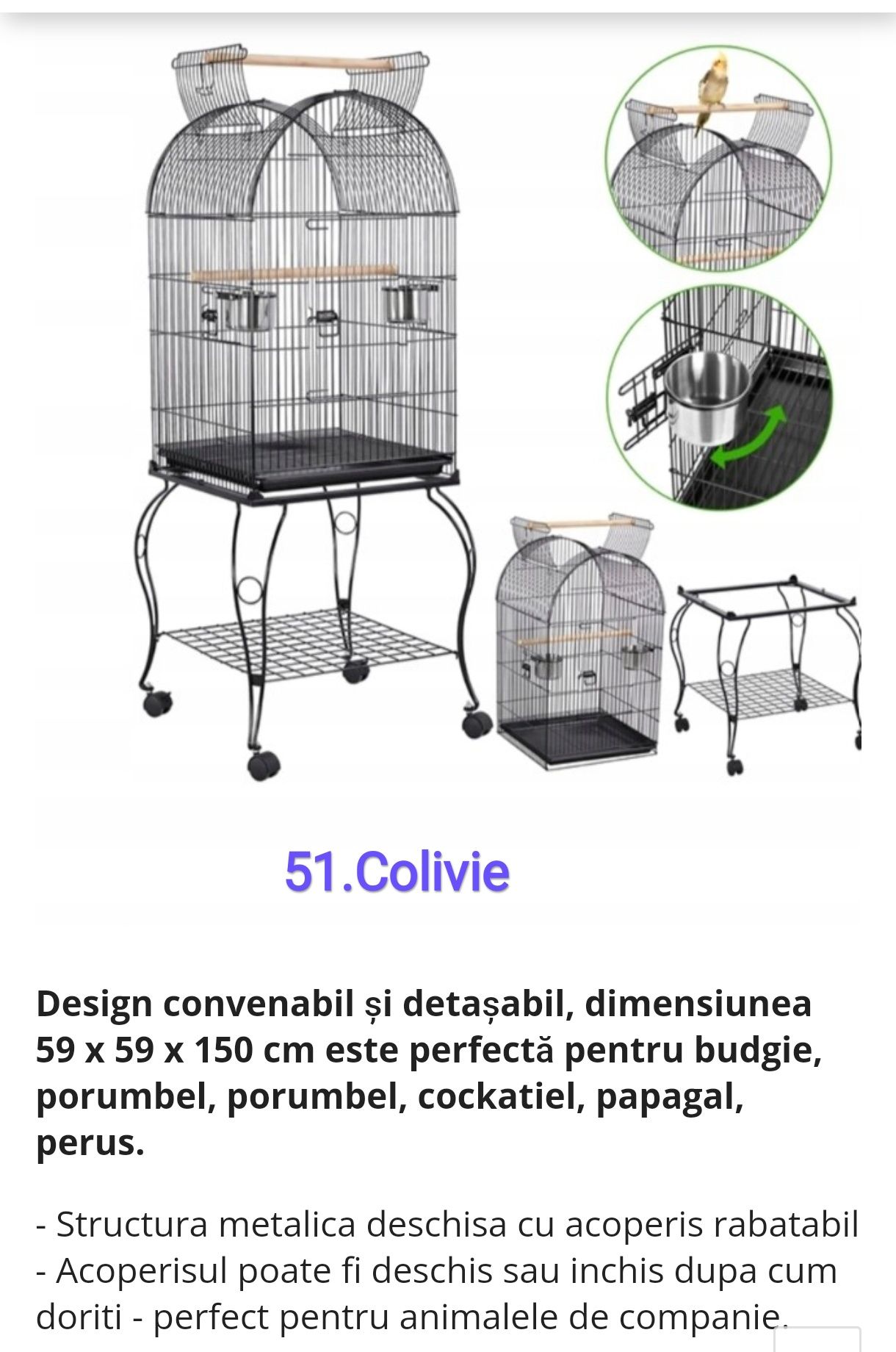 Colivie Colivie pentru papagali, tip voliera, 59 x 59 x 150