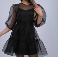 Чёрное мини платье с сеткой