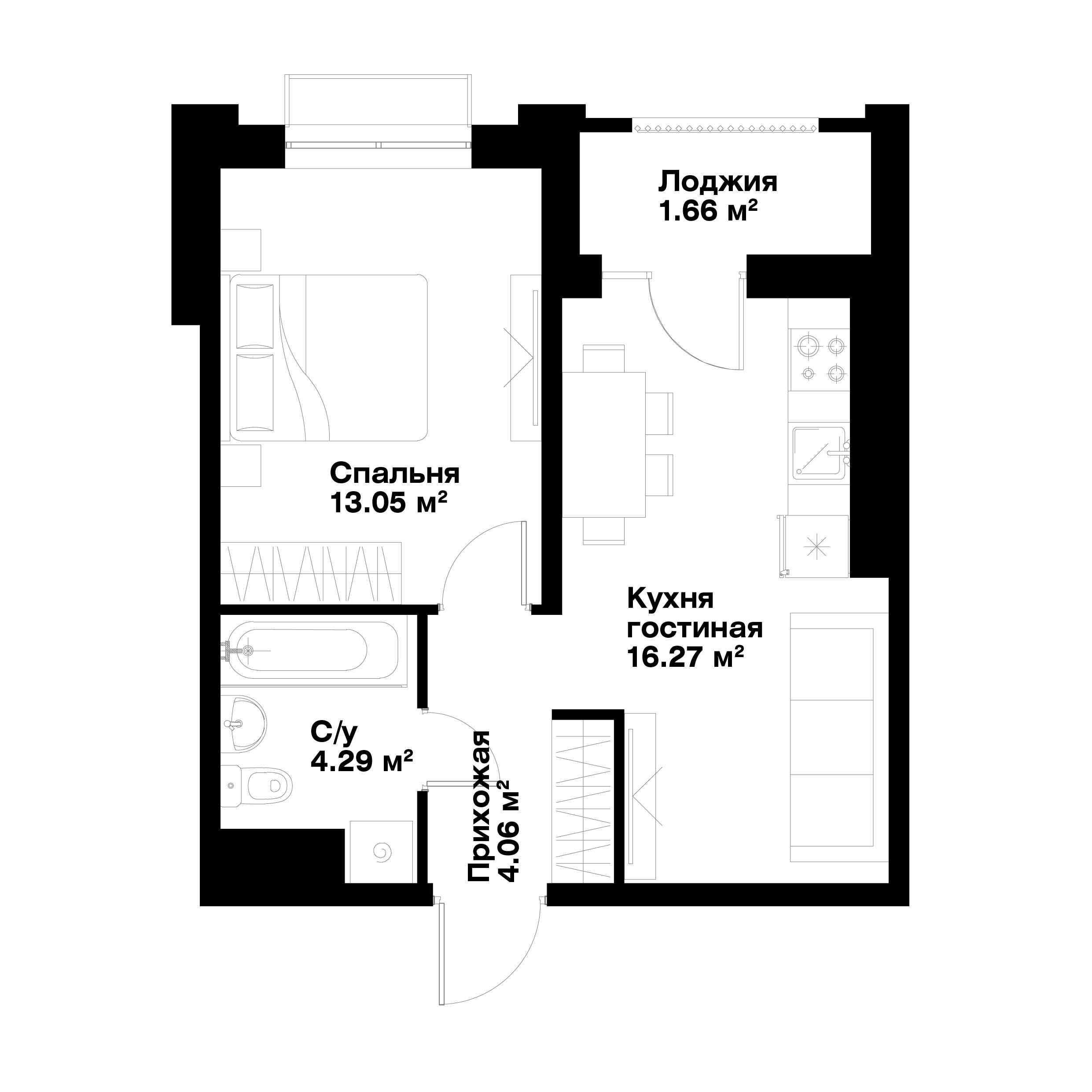 1-xonali xonadonlar | 1-комнатные квартиры ЖК O'z Makon - Golden House