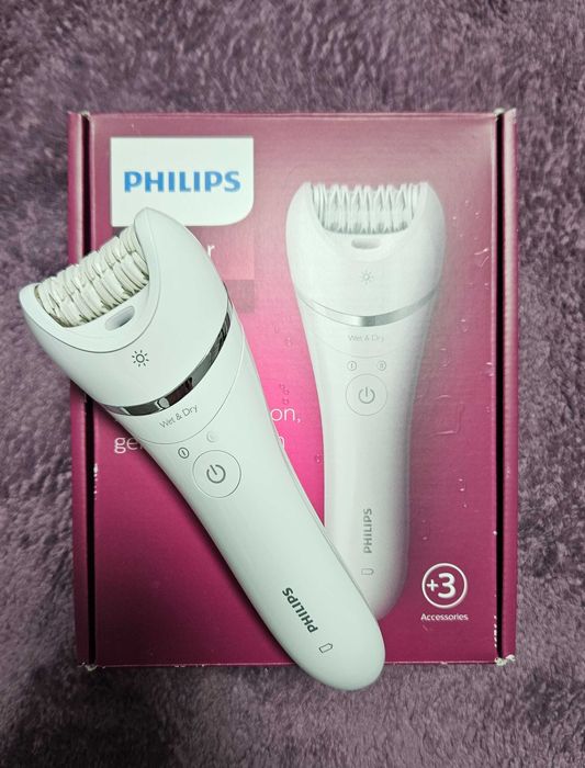 Епилатор PHILIPS SERIES 8000 BRE700/00 бял, миеща се глава