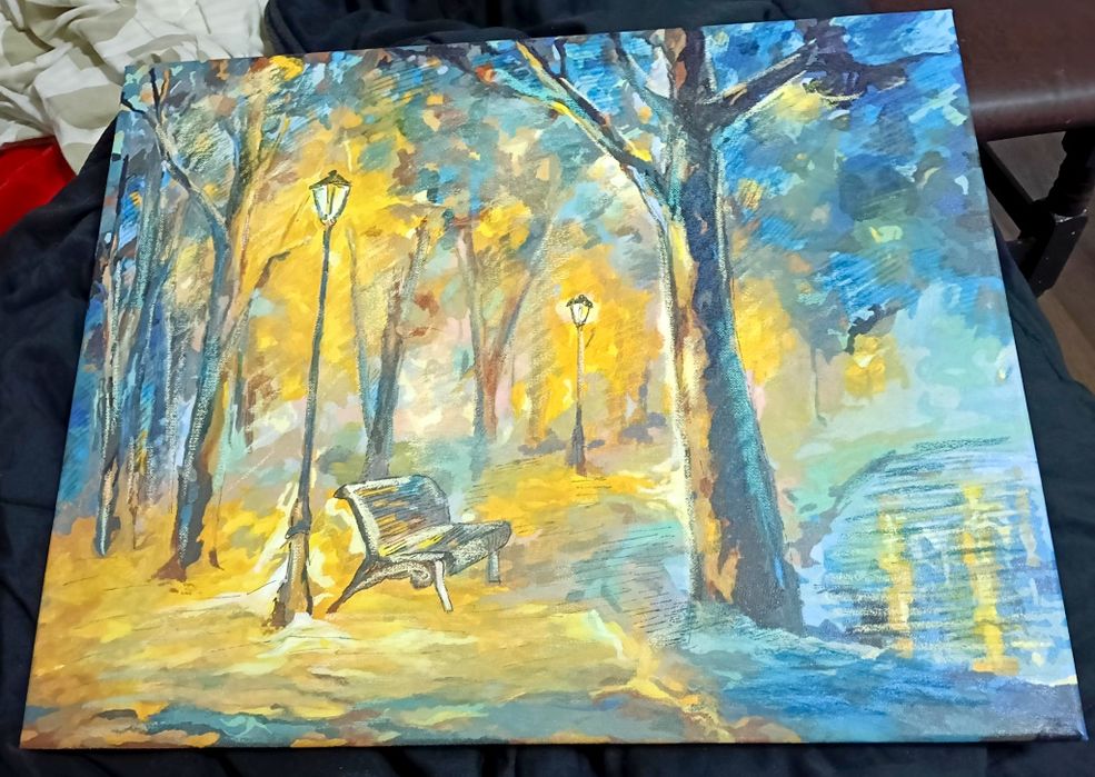 Tablou pictat  – Alee luminată în parc