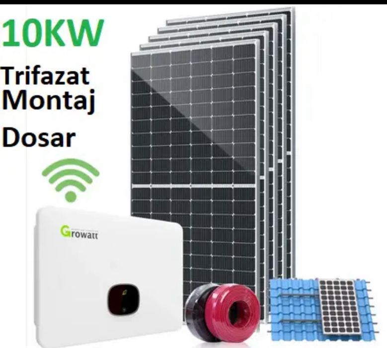 Kit sistem fotovoltaic cu montaj inclus Trifazat 10 kw Invertor Growat