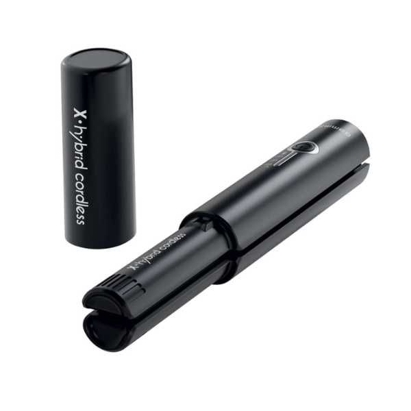 Gamma+ X-Hybrid – Безкабелна минипреса за коса в черен цвят
