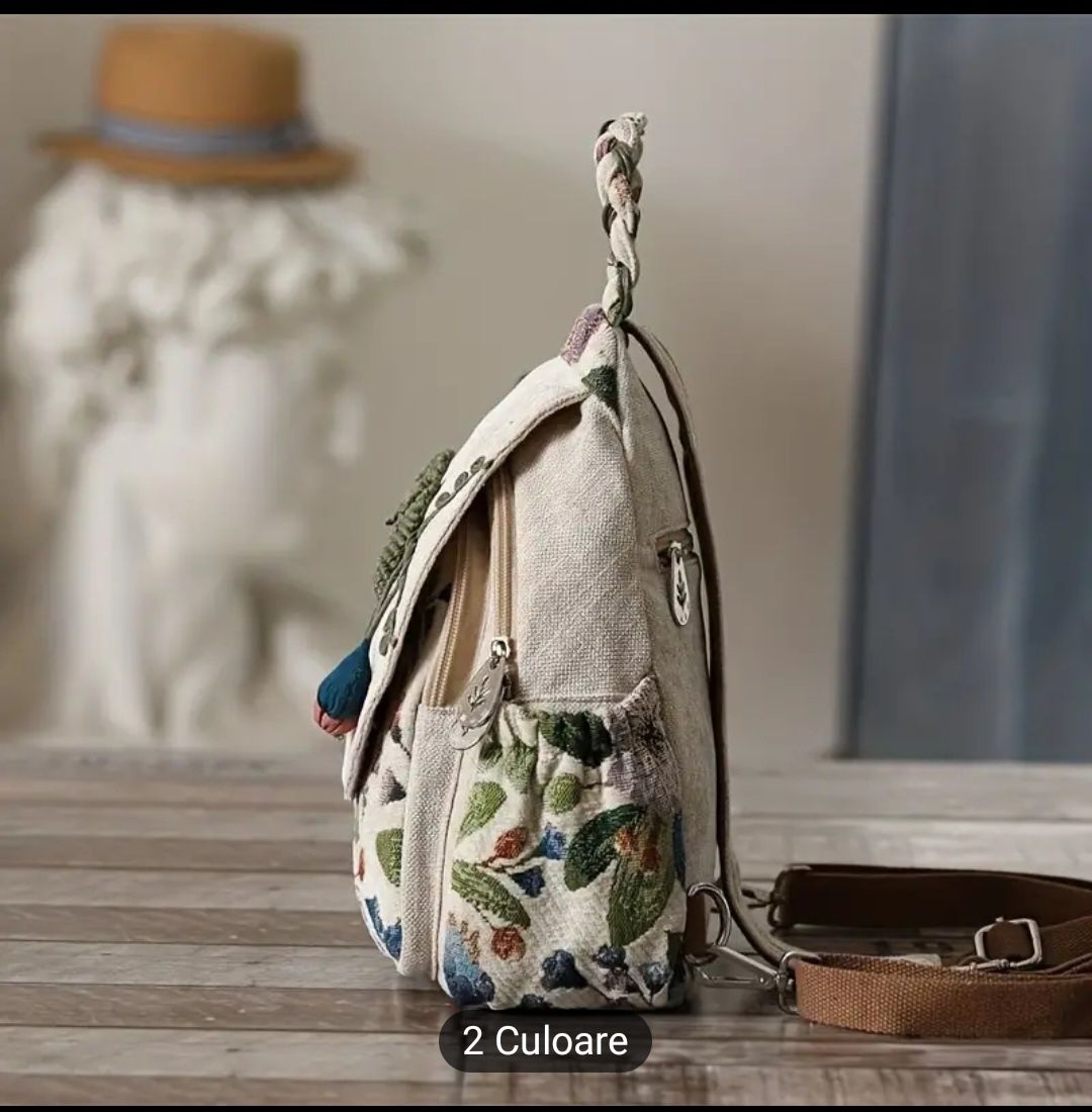 Rucsac cu model floral țesut manual în stil etnic, moda casual