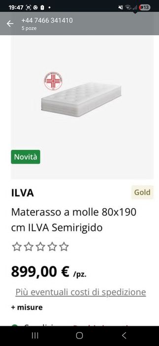 Saltea de pat cu arcuri ILVA Gold