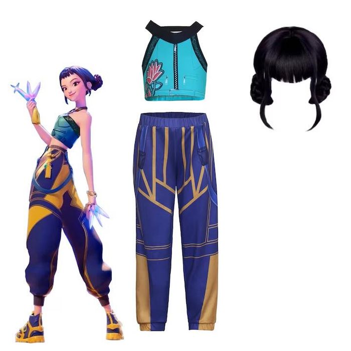 Set Costum si Peruca Kpop Demon Hunters, Zoey 9-10ani(130-146) Huntrix