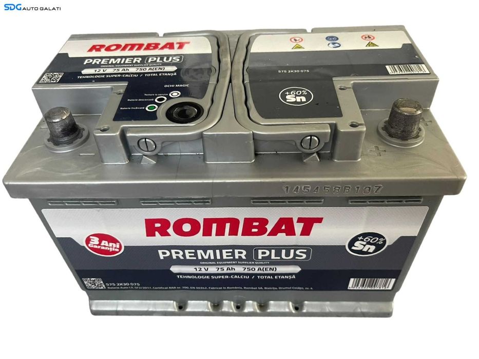 Baterie Acumulator Auto 75AH 750A Rombat Premier Plus 5752K30075 Volkswagen Audi Seat Skoda Ford Opel Toyota BMW Mercedes Renault Peugeot Dacia [B4560]