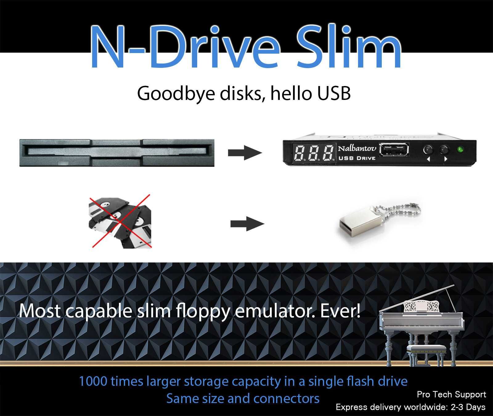 USB за клавир. Замени флопито с Usb N-Drive Emulator комплект с флашка