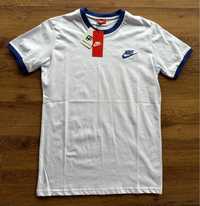 Мъжка,памучна,бяла тениска Nike с бродирано синьо лого