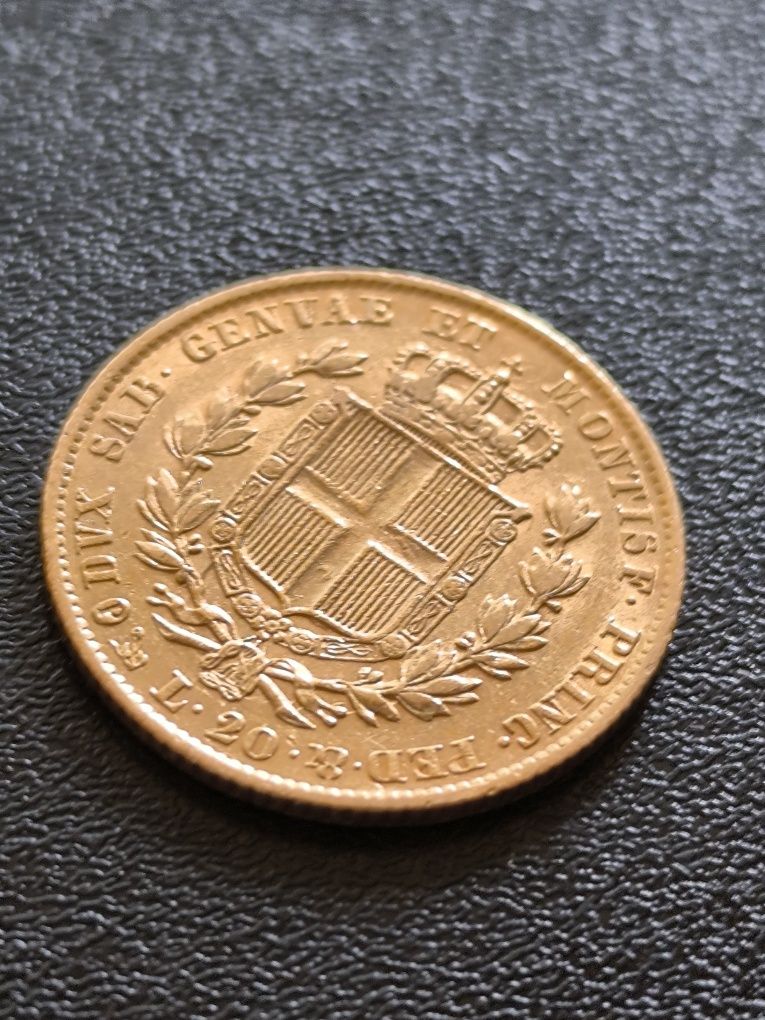 20 лири 1832 год, Сардиния, крал Карло Алберто, злато 6.45 гр,900/1000