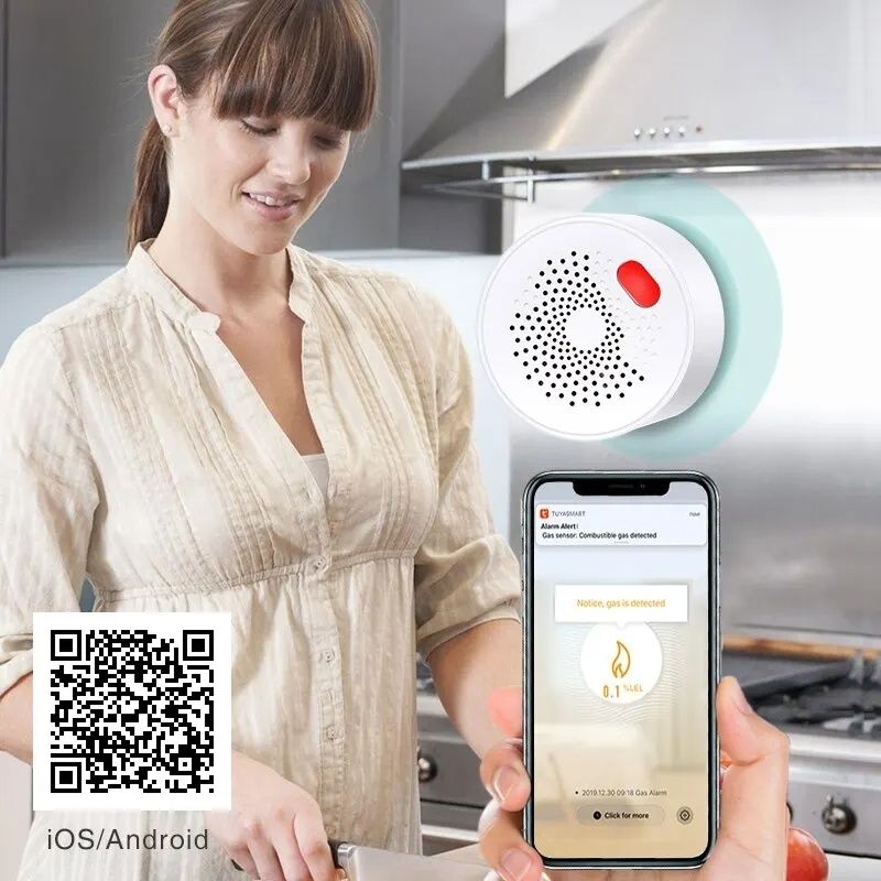 Tuya Smart WiFi сензор за теч на газ (220V, звукова аларма)