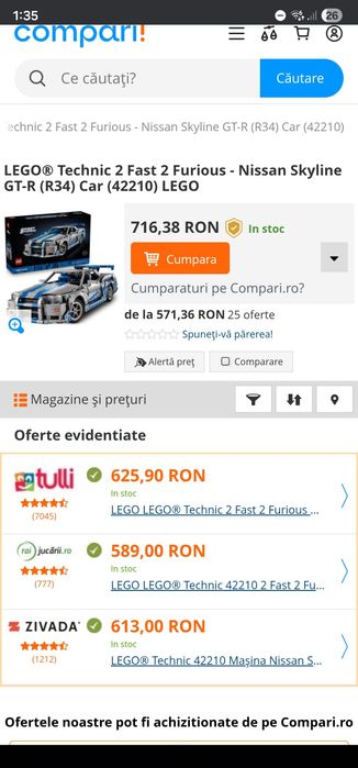 Set Lego Nissan Skyline GT-R 42210 2 Fast 2 Furious