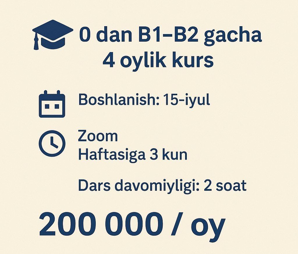 Ingiliz tili 0 dan B2 darajagacha 4 oyda