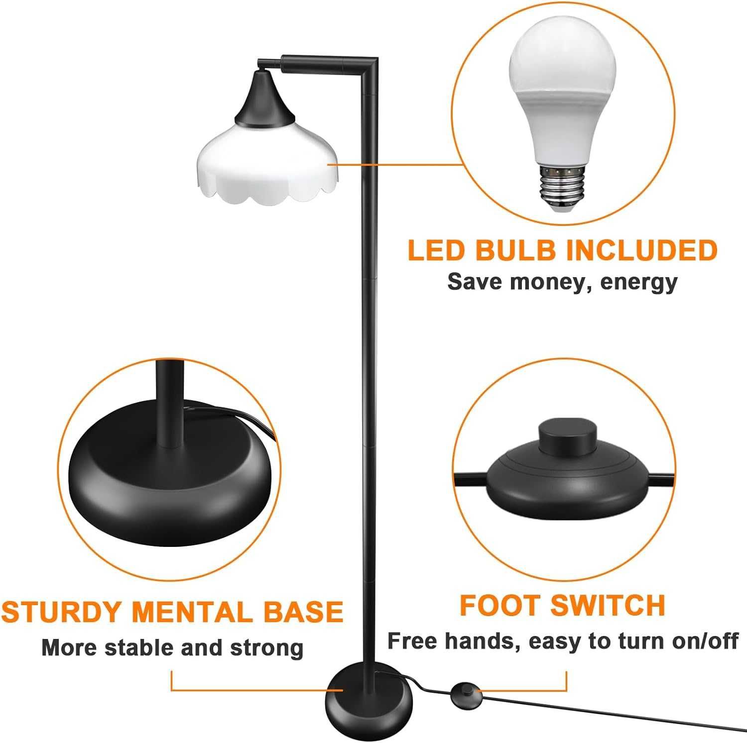 Подова LED лампа Silkycasters, 3 цветни температури, с абажур, 850LM