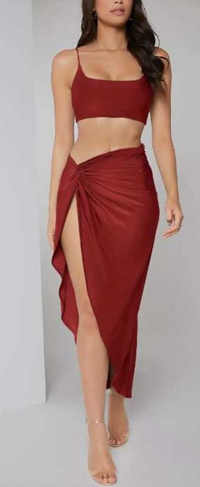 Set fusta top burgundy XS Shein - fusta purtata o data, top nou