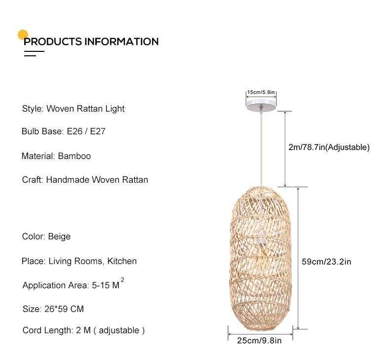Полилей тькан ратан лампа. Естествен бамбук висулка