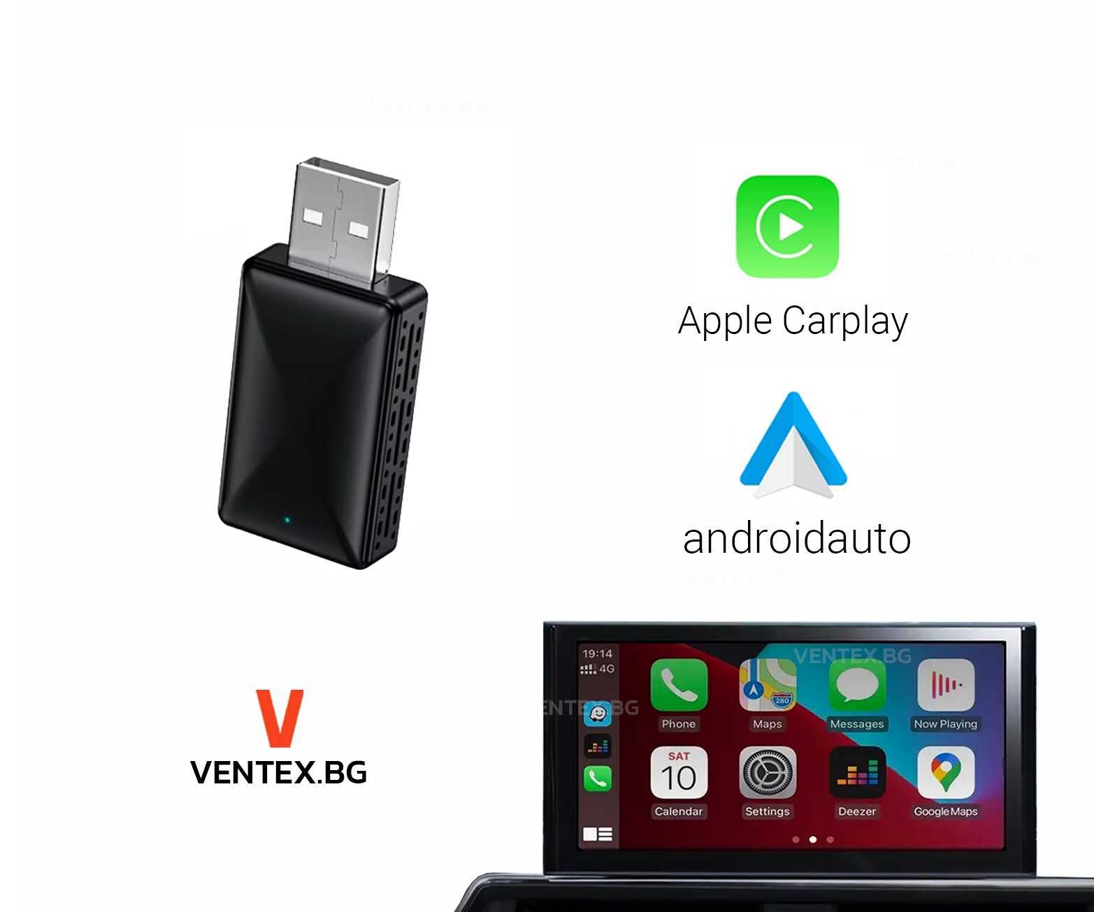 Безжичен адаптер за CarPlay и Android Auto за автомобил