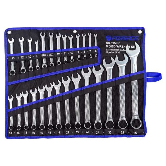 НЕМСКИ Комбиниран Комплект Ключове 27 части FORSAGE F-5150R +ЛЕД ФЕНЕР