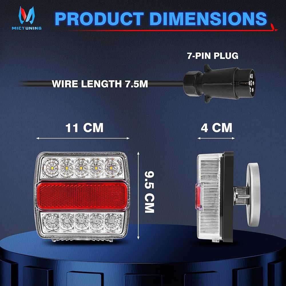 LED стопове за ремаркета и колесари, 12 V, пет функции, с магнит