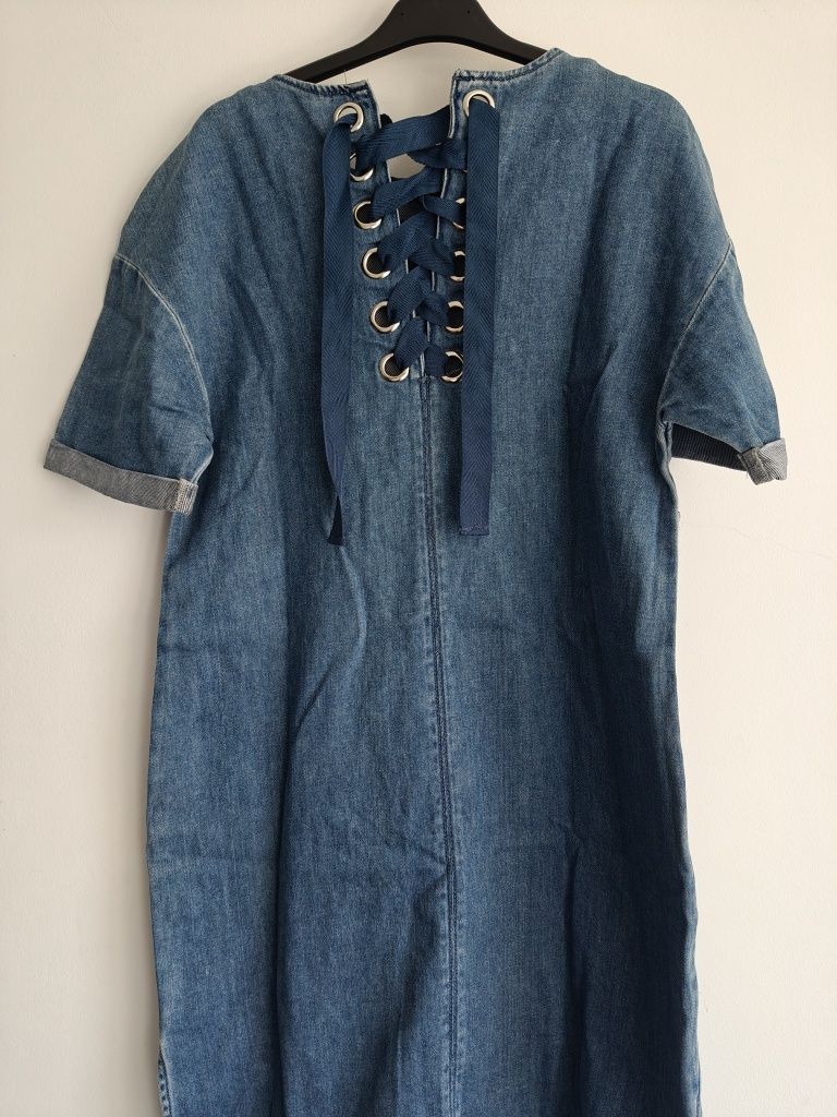Blugi XS mom fit, blugi slim fit, rochiță de blugi