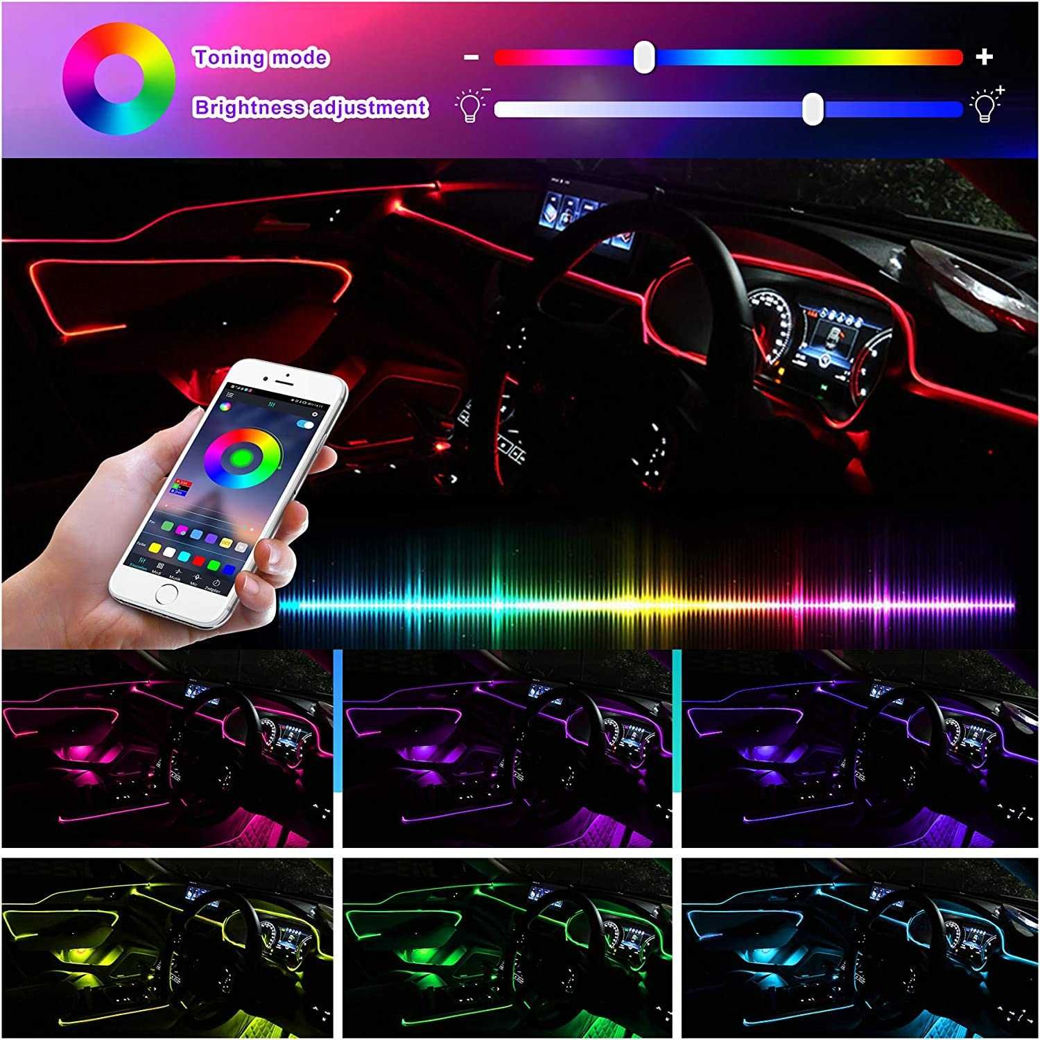 Lumina ambientala SET led neon 6 m 12 V  RGB cu aplicatie telefon