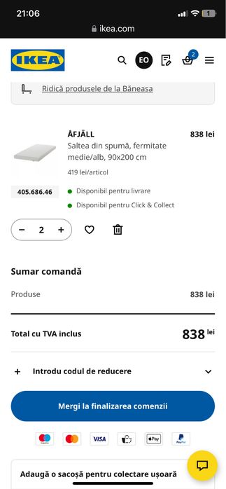 2 Bucati ÅFJÄLL IKEA Saltea din spumă, fermitate medie/alb, 90x200 cm