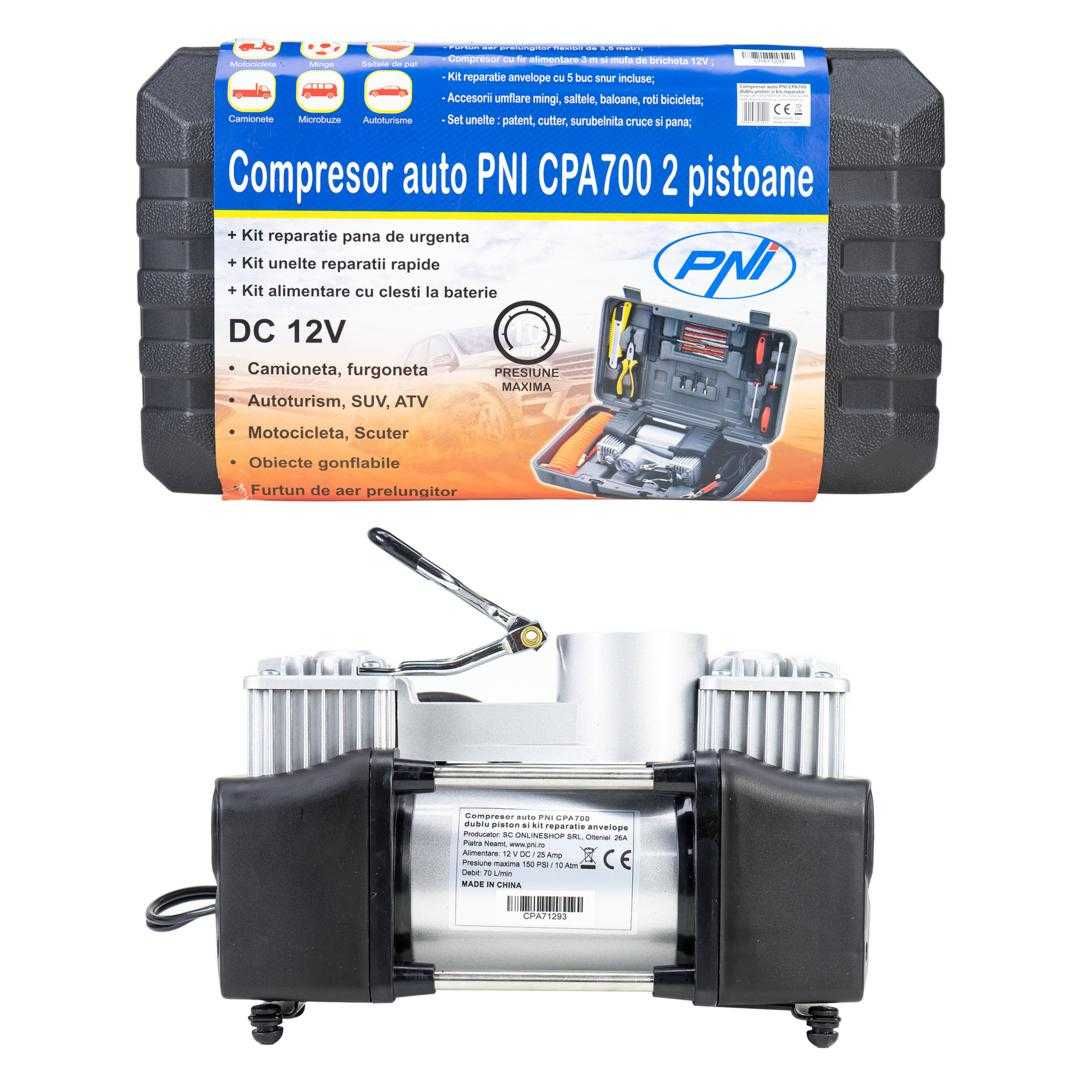 Compresor Auto PNI CPA700 dublu piston reparatie anvelope Trusa Scule