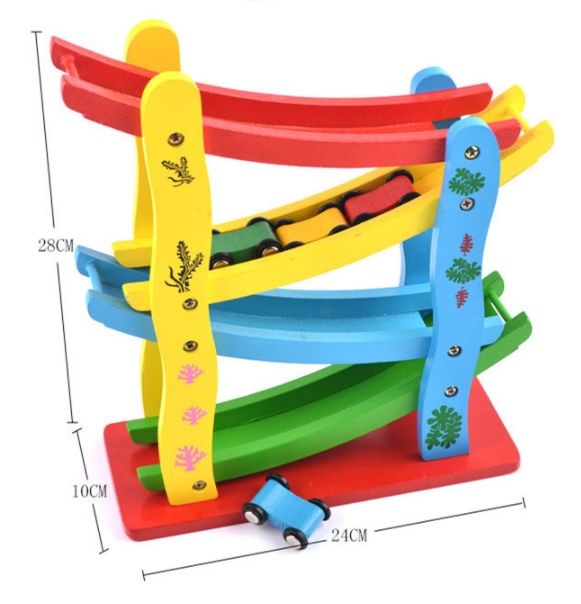 НАМАЛЕНИЕ! Цветна дървена писта на четири нива + четири колички НОВО!