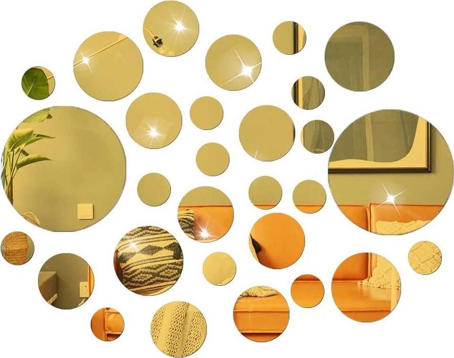Set Oglinzi Design 3D GOLD Decorative Acrilice ROTUNDE 30 buc/set