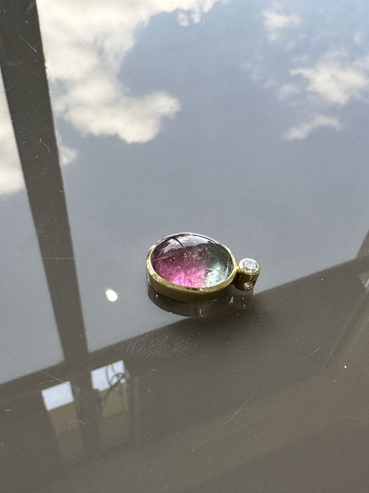 Vand pandant aur 14k cu diamant si Turmalina bicolora