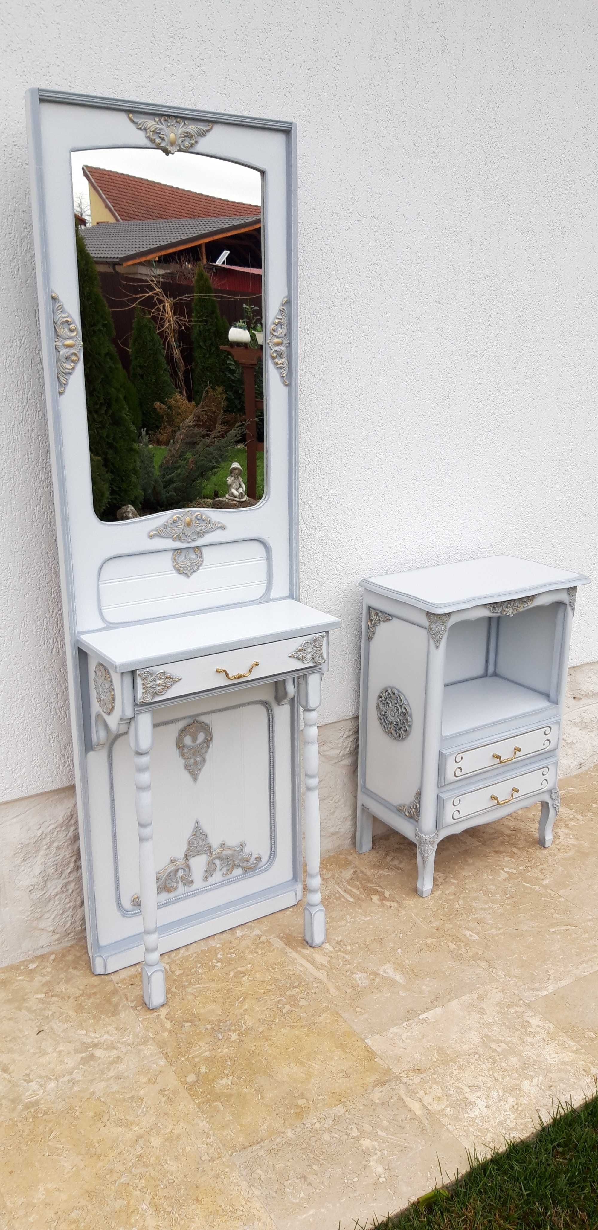 Panou stand cu oglinda,mobilier hol,vintage,lemn masiv,baroque