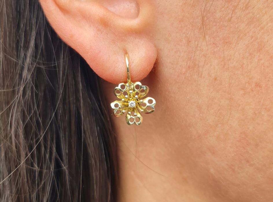 Cercei din aur galben 14k și diamante naturale