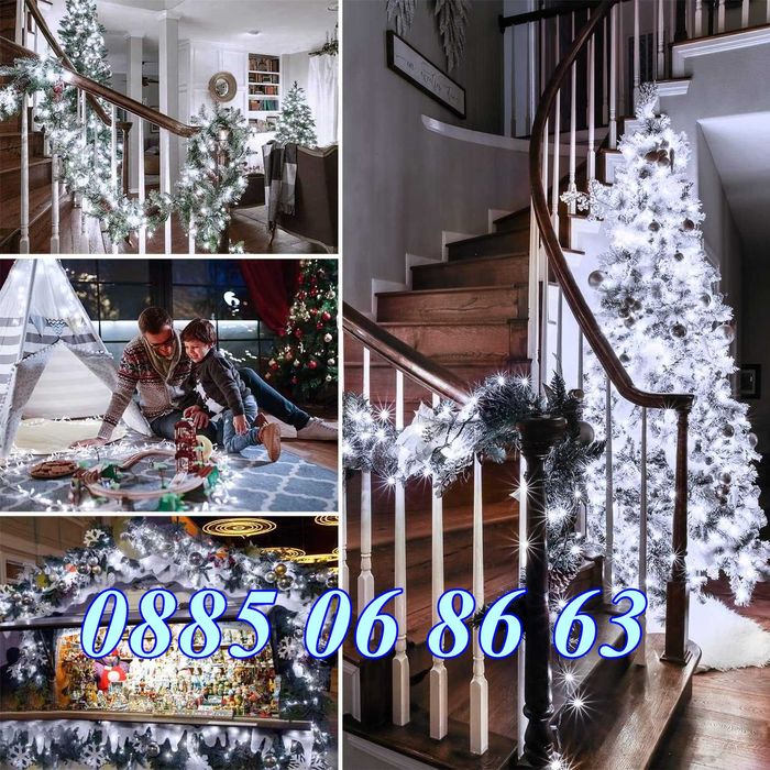 Коледни лампички 20 метра на макара, бяла светлина, водоустойчиви