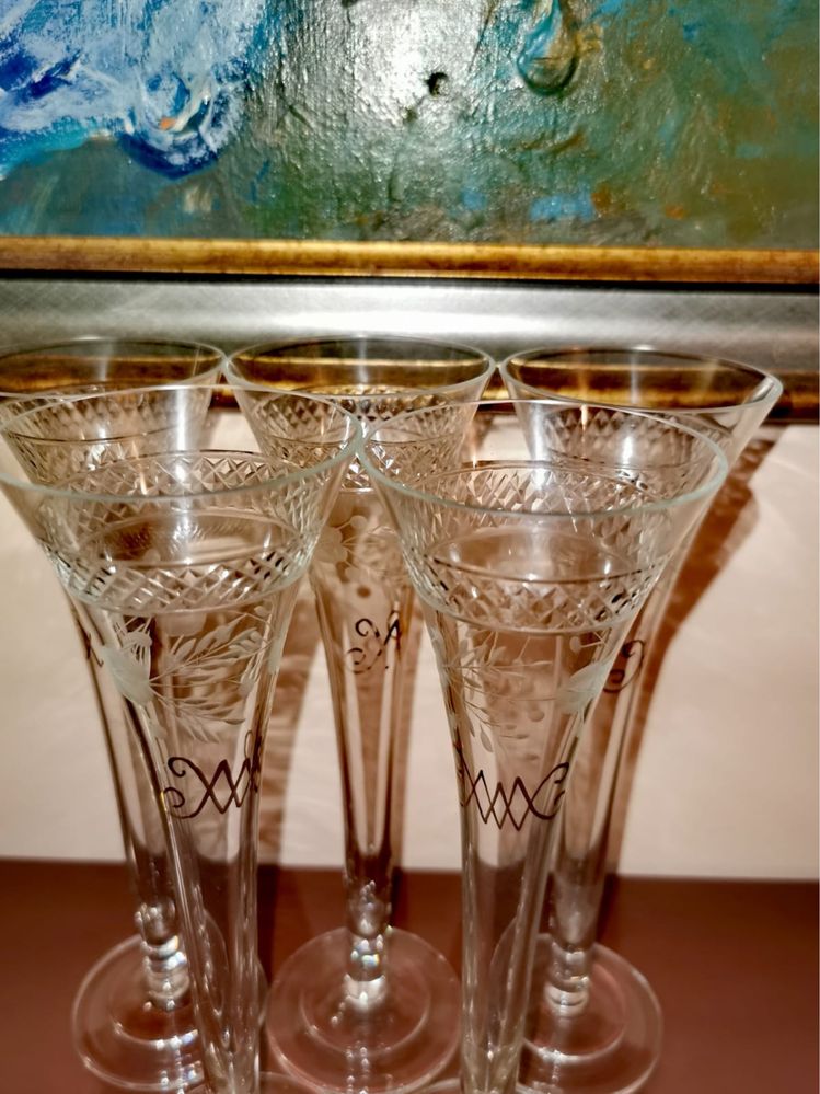 Чаши кристални за шампанско WMF Crystal Champagne Flutes 1920г. 5 бр.