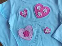 Bluza din bumbac bleu cu inimi roz pentru fete 6 ani