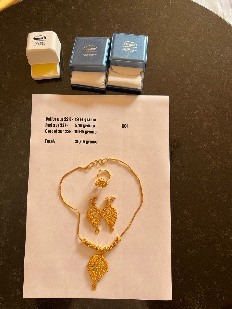 Set bijuterii aur 22K (Colier, Inel, Cercei)